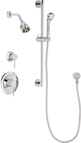 Chicago Faucets SH-PB1-11-031 Tub and Shower System with Pressure Balancing Valve, 2.5 GPM Max. Flow Rate at 80 PSI Shower Head, 1.5 GPM Hand Spray with 59" Stainless Steel Hose, 24" Wall Mounted Slide Bar with Hand Spray Holder