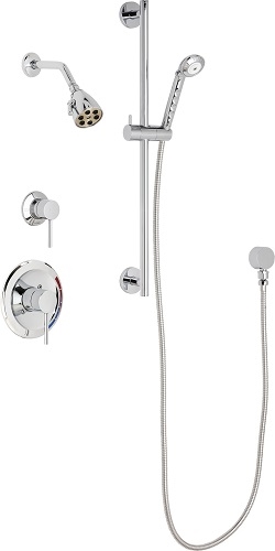 Chicago Faucets SH-PB1-11-041 Tub and Shower System with Pressure Balancing Valve, 2.5 GPM Max. Flow Rate at 80 PSI Shower Head, 1.5 GPM Hand Spray with 69" Stainless Steel Hose, 24" Wall Mounted Slide Bar with Hand Spray Holder