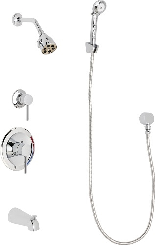 Chicago Faucets SH-PB1-11-110 Tub and Shower System with Pressure Balancing Valve, 2.5 GPM Max. Flow Rate at 80 PSI Shower Head, 2.5 GPM Hand Spray with 59" Stainless Steel Hose, Diverter Tub Spout