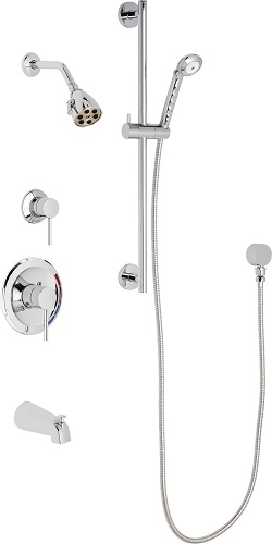 Chicago Faucets SH-PB1-11-121 Tub and Shower System with Pressure Balancing Valve, 2.5 GPM Max. Flow Rate at 80 PSI Shower Head, 2.5 GPM Hand Spray with 69" Stainless Steel Hose, 24" Wall Mounted Slide Bar with Hand Spray Holder, Diverter Tub Spout
