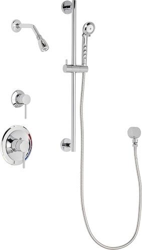 Chicago Faucets SH-PB1-12-011 Tub and Shower System with Pressure Balancing Valve, 2.5 GPM Max. Flow Rate at 80 PSI Shower Head with Ball Joint, 2.5 GPM Hand Spray with 59" Stainless Steel Hose, 24" Wall Mounted Slide Bar with Hand Spray Holder