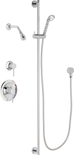 Chicago Faucets SH-PB1-12-022 Tub and Shower System with Pressure Balancing Valve, 2.5 GPM Max. Flow Rate at 80 PSI Shower Head with Ball Joint, 2.5 GPM Hand Spray with 69" Stainless Steel Hose, 48" Wall Mounted Slide Bar with Hand Spray Holder