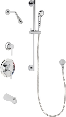 Chicago Faucets SH-PB1-12-131 Tub and Shower System with Pressure Balancing Valve, 2.5 GPM Max. Flow Rate at 80 PSI Shower Head with Ball Joint, 1.5 GPM Hand Spray with 59" Stainless Steel Hose, 24" Slide Bar with Hand Spray, Diverter Tub Spout