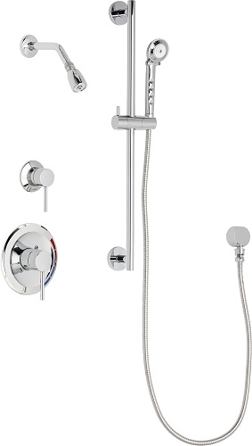 Chicago Faucets SH-PB1-13-011 Tub and Shower System with Pressure Balancing Valve, 1.5 GPM Max. Flow Rate at 80 PSI Shower Head with Ball Joint, 59" Stainless Steel Hose and Hand Spray, 24" Wall Mounted Slide Bar with Hand Spray Holder