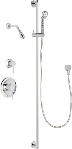Chicago Faucets SH-PB1-13-012 Tub and Shower System with Pressure Balancing Valve, 1.5 GPM Max. Flow Rate at 80 PSI Shower Head with Ball Joint, 59" Stainless Steel Hose and Hand Spray, 48" Wall Mounted Slide Bar with Hand Spray Holder