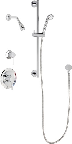 Chicago Faucets SH-PB1-13-021 Tub and Shower System with Pressure Balancing Valve, 1.5 GPM Max. Flow Rate at 80 PSI Shower Head with Ball Joint, 69" Stainless Steel Hose and Hand Spray, 24" Wall Mounted Slide Bar with Hand Spray Holder