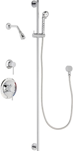 Chicago Faucets SH-PB1-13-032 Tub and Shower System with Pressure Balancing Valve, 1.5 GPM Max. Flow Rate at 80 PSI Hand Spray and Shower Head with Ball Joint, 59" Stainless Steel Hose, 48" Wall Mounted Slide Bar with Hand Spray Holder