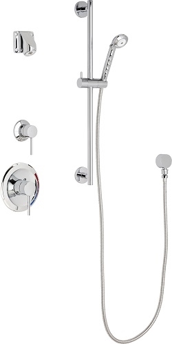 Chicago Faucets SH-PB1-14-021 Tub and Shower System with Pressure Balancing Valve, 2.0 GPM Wall Mounted Institutional Shower Head, 69" Stainless Steel Hose and Hand Spray, 24" Slide Bar with Hand Spray Holder
