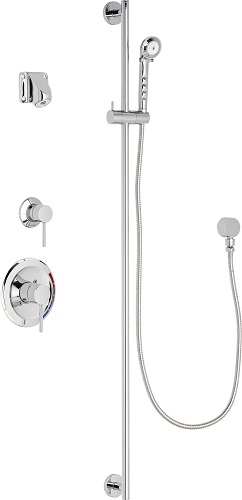 Chicago Faucets SH-PB1-14-032 Tub and Shower System with Pressure Balancing Valve, 2.0 GPM Wall Mounted Institutional Shower Head, 59" Stainless Steel Hose and 1.5 GPM Hand Spray, 48" Slide Bar with Hand Spray Holder