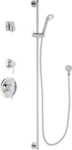 Chicago Faucets SH-PB1-14-042 Tub and Shower System with Pressure Balancing Valve, 2.0 GPM Wall Mounted Institutional Shower Head, 69" Stainless Steel Hose and 1.5 GPM Hand Spray, 48" Slide Bar with Hand Spray Holder