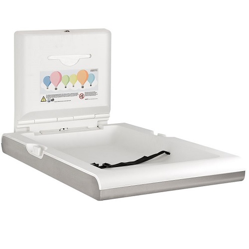 Saniflow CP0016VCS-ASTM BabyMedi Baby Changing Station, Surface Mounted, Bacterial Resistant Polypropylene, Stainless Steel Exterior, White Finish Interior with Biocote Protectant, Vertical Mount