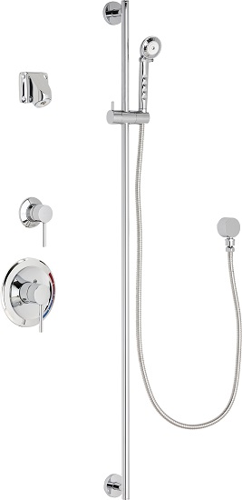 Chicago Faucets SH-PB1-15-012 Tub and Shower System with Pressure Balancing Valve, 1.5 GPM Wall Mounted Institutional Shower Head, 59" Stainless Steel Hose and and 2.5 GPM Hand Spray, 48" Slide Bar with Hand Spray Holder