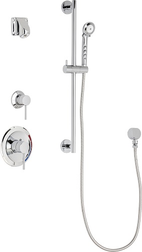 Chicago Faucets SH-PB1-15-031 Tub and Shower System with Pressure Balancing Valve, 1.5 GPM Wall Mounted Institutional Shower Head, 59" Stainless Steel Hose and and 1.5 GPM Hand Spray, 24" Slide Bar with Hand Spray Holder