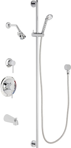 Chicago Faucets SH-PB1-16-122 Tub and Shower System with Pressure Balancing Valve, 2.5 GPM Shower Head with Adjustable Spray Pattern, 69" Stainless Steel Hose and 2.5 GPM Hand Spray, 48" Slide Bar with Hand Spray Holder, Diverter Tub Spout