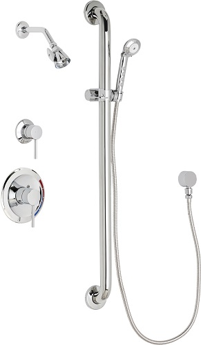 Chicago Faucets SH-PB1-17-034 Tub and Shower System with Pressure Balancing Valve, 1.5 GPM Shower Head with Adjustable Spray Pattern, 59" Stainless Steel Hose and 1.5 GPM Hand Spray, 36" Wall Mounted ADA Grab Bar with Hand Spray Holder