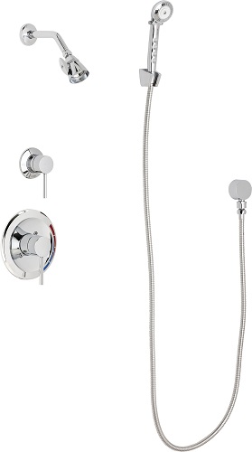 Chicago Faucets SH-PB1-17-040 Tub and Shower System with Pressure Balancing Valve, 1.5 GPM Shower Head with Adjustable Spray Pattern, 69" Stainless Steel Hose and 1.5 GPM Hand Spray with Pause Control and Wall Hook