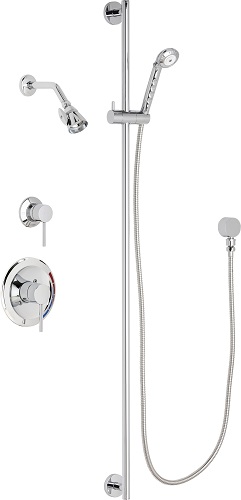 Chicago Faucets SH-PB1-17-042 Tub and Shower System with Pressure Balancing Valve, 1.5 GPM Shower Head with Adjustable Spray Pattern, 69" Stainless Steel Hose and 1.5 GPM Hand Spray, 48" Wall Mounted Slide Bar with Hand Spray Holder