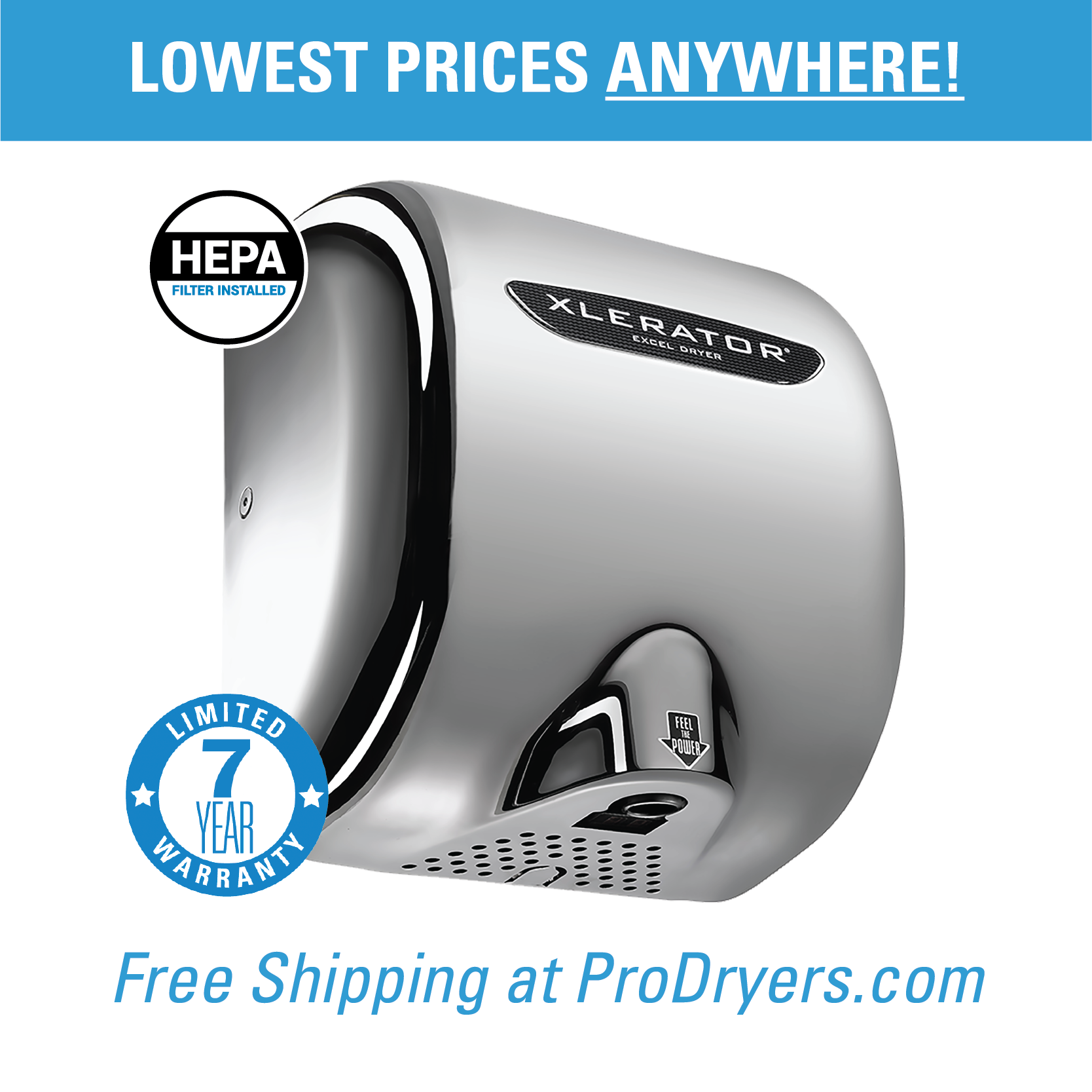  XL-SBH Excel Dryer XL-SBH XLERATOR Hand Dryer with HEPA Filtration Factory Installed