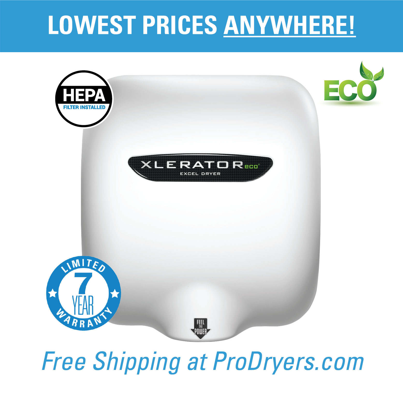  XL-BWH-ECO Excel Dryer XLERATOReco XL-BWH-ECO Hand Dryer, No Heat, HEPA Filter  Factory Installed