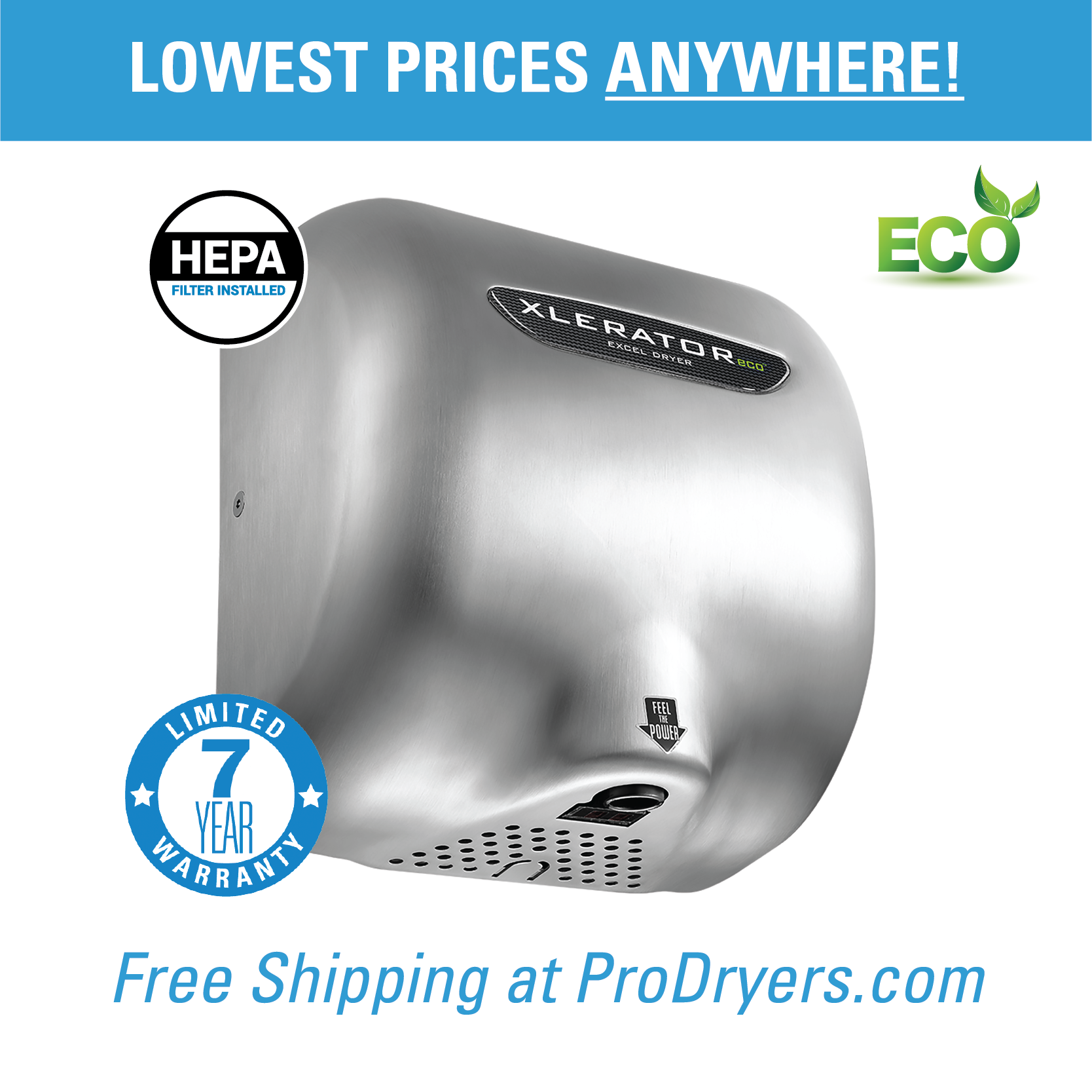  XL-CH-ECO Excel Dryer XLERATOReco XL-CH-ECO Hand Dryer, No Heat, HEPA Filter  Factory Installed