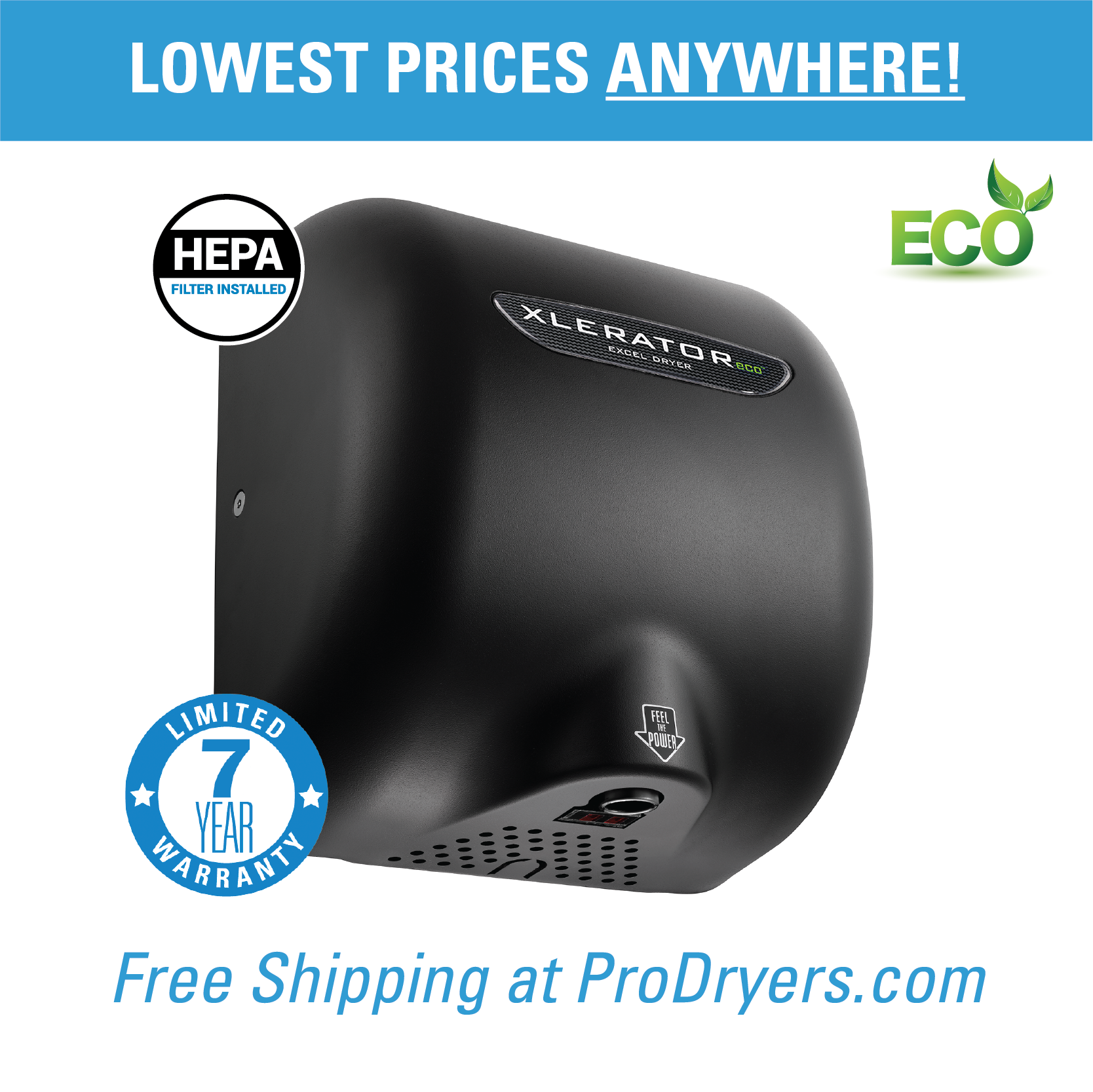 XL-BLH-ECO Excel Dryer XLERATOReco XL-BLH-ECO Hand Dryer, No Heat, HEPA Filter  Factory Installed