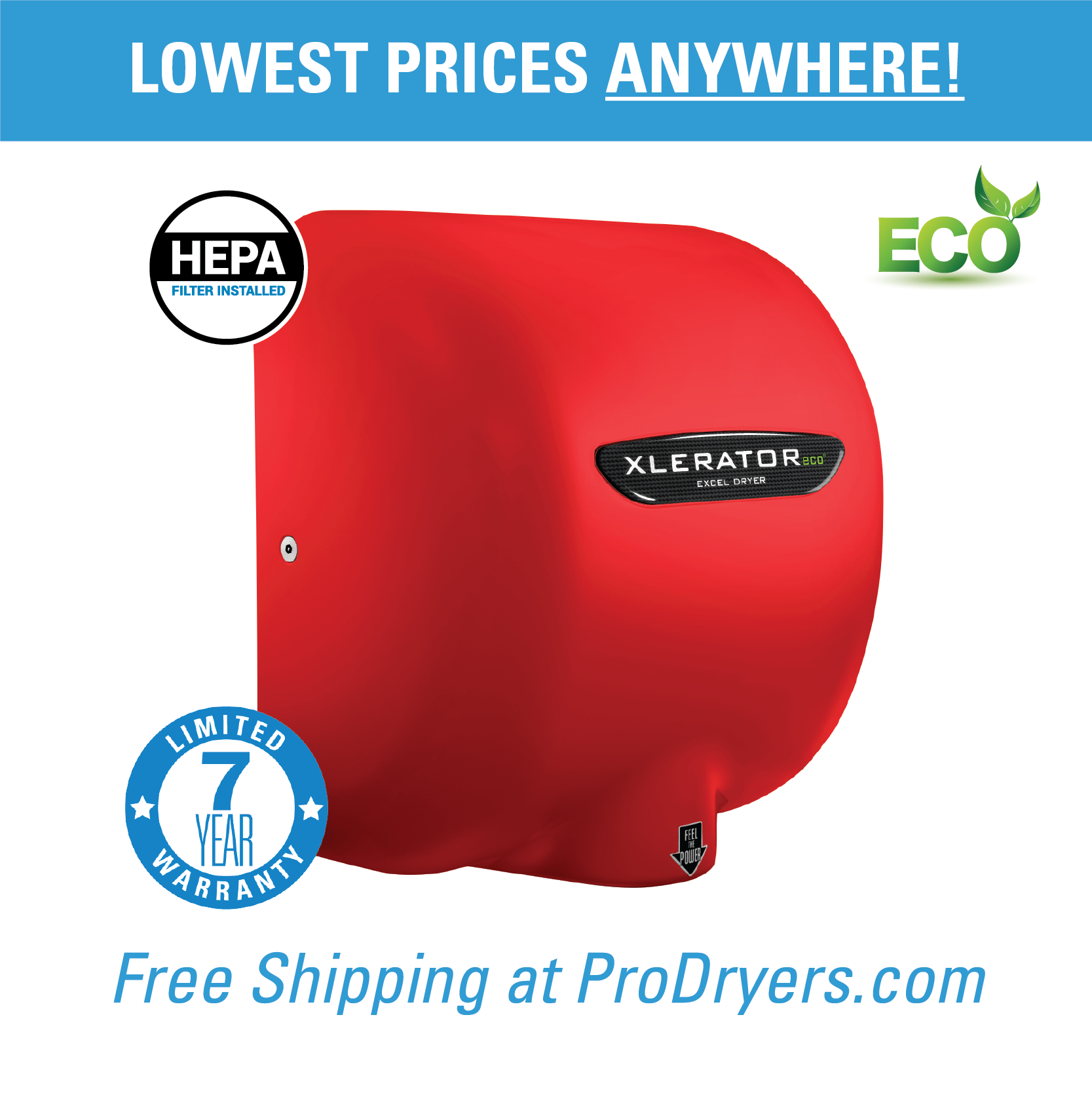  XL-RH-ECO Excel Dryer XLERATOReco XL-RH-ECO Hand Dryer, No Heat, HEPA Filter  Factory Installed