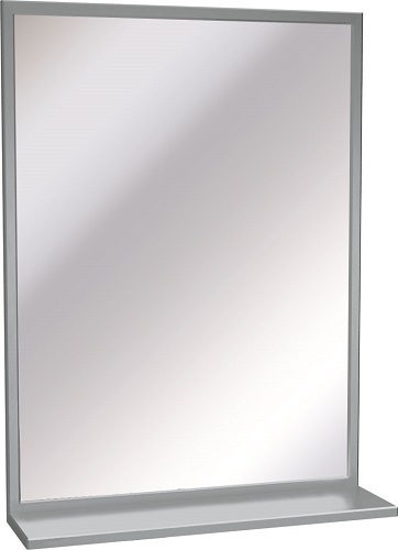 ASI 0605-1630 stainless steel angle frame mirror with shelf, plate glass, 16 x 30 inch