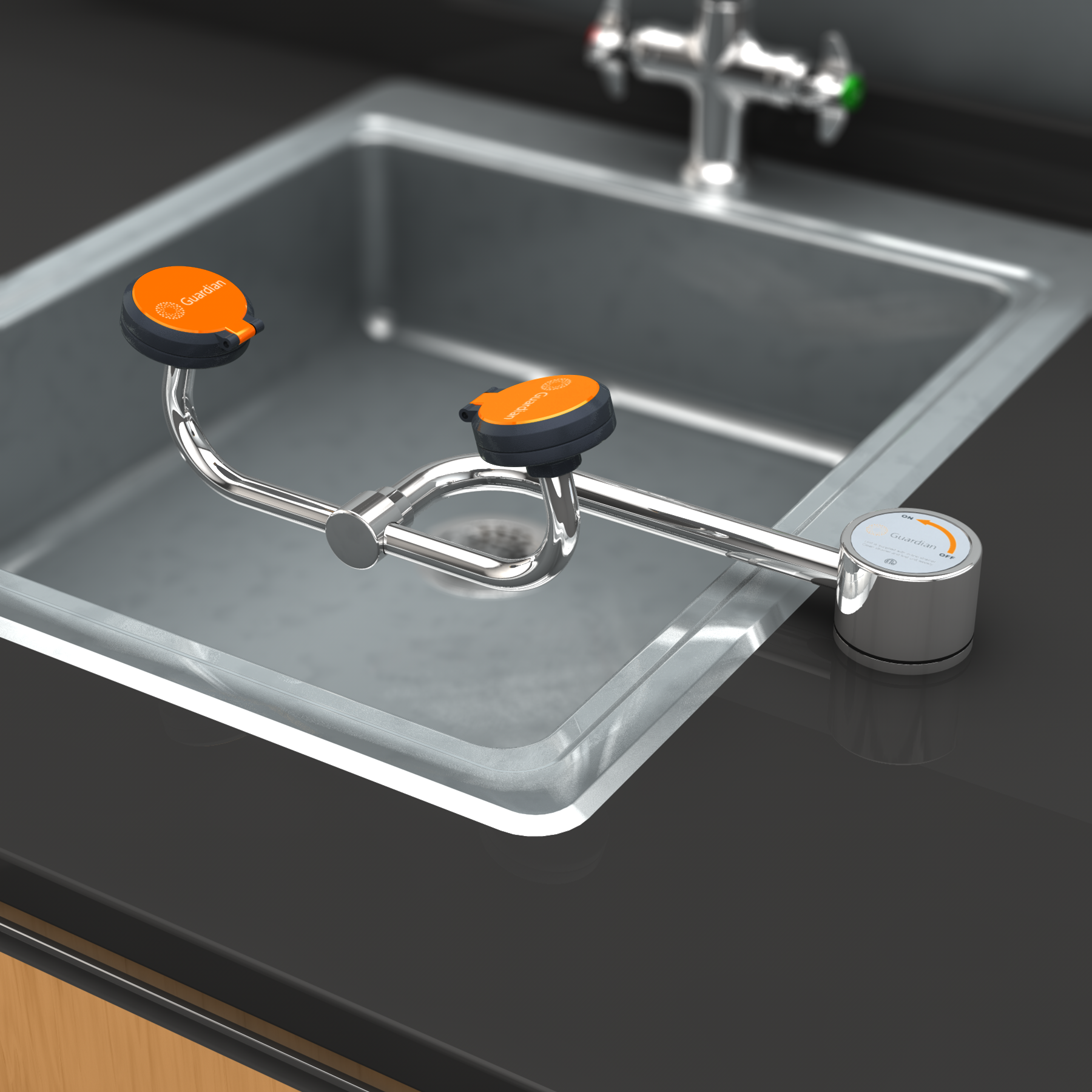 Guardian G1774 Eye/Face Wash, Deck Mounted Auto-Flow™ 90° Swivel, Right Hand Mounting