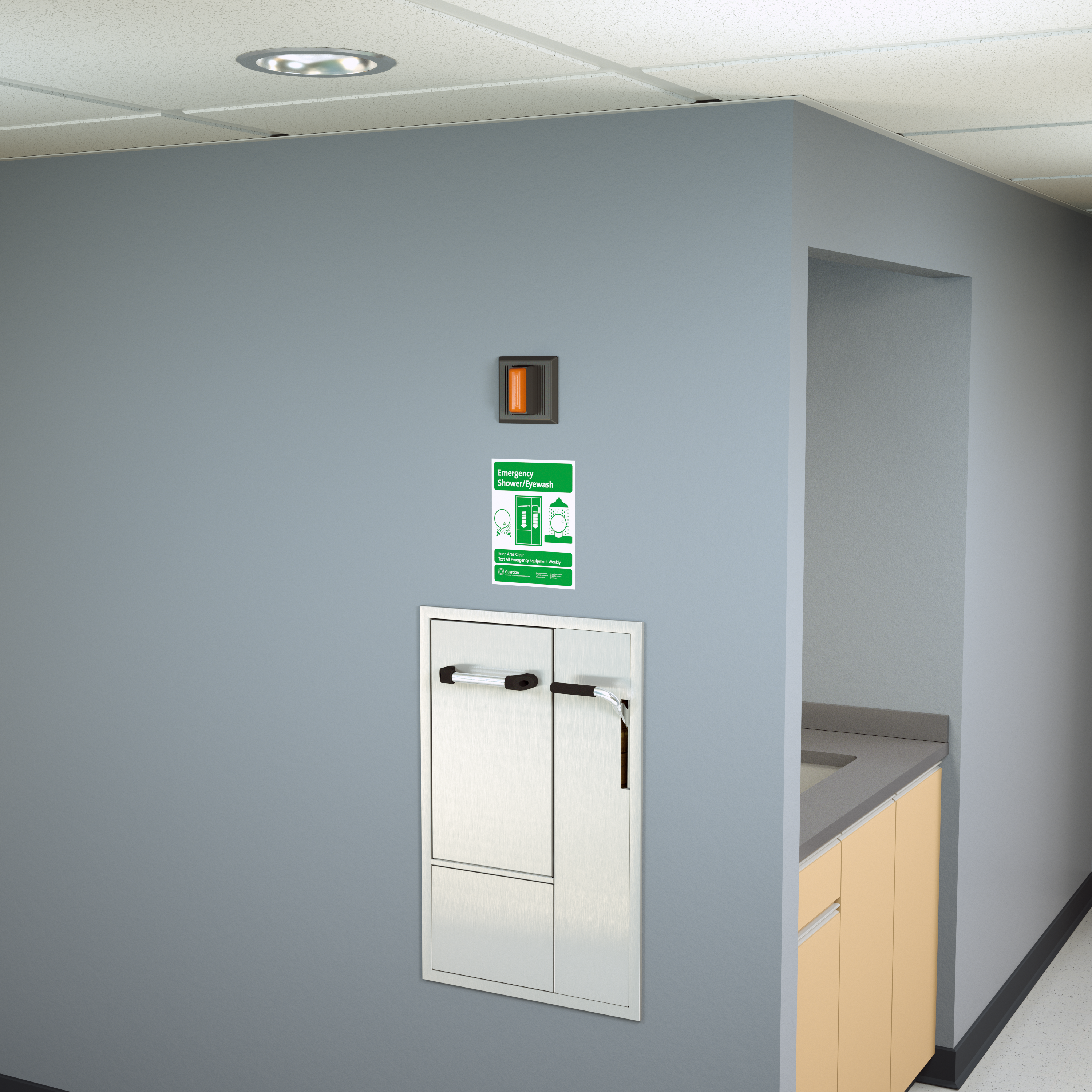Guardian GBF2160 Recessed Safety Station with Drain Pan, Recess Mounted Shower Head