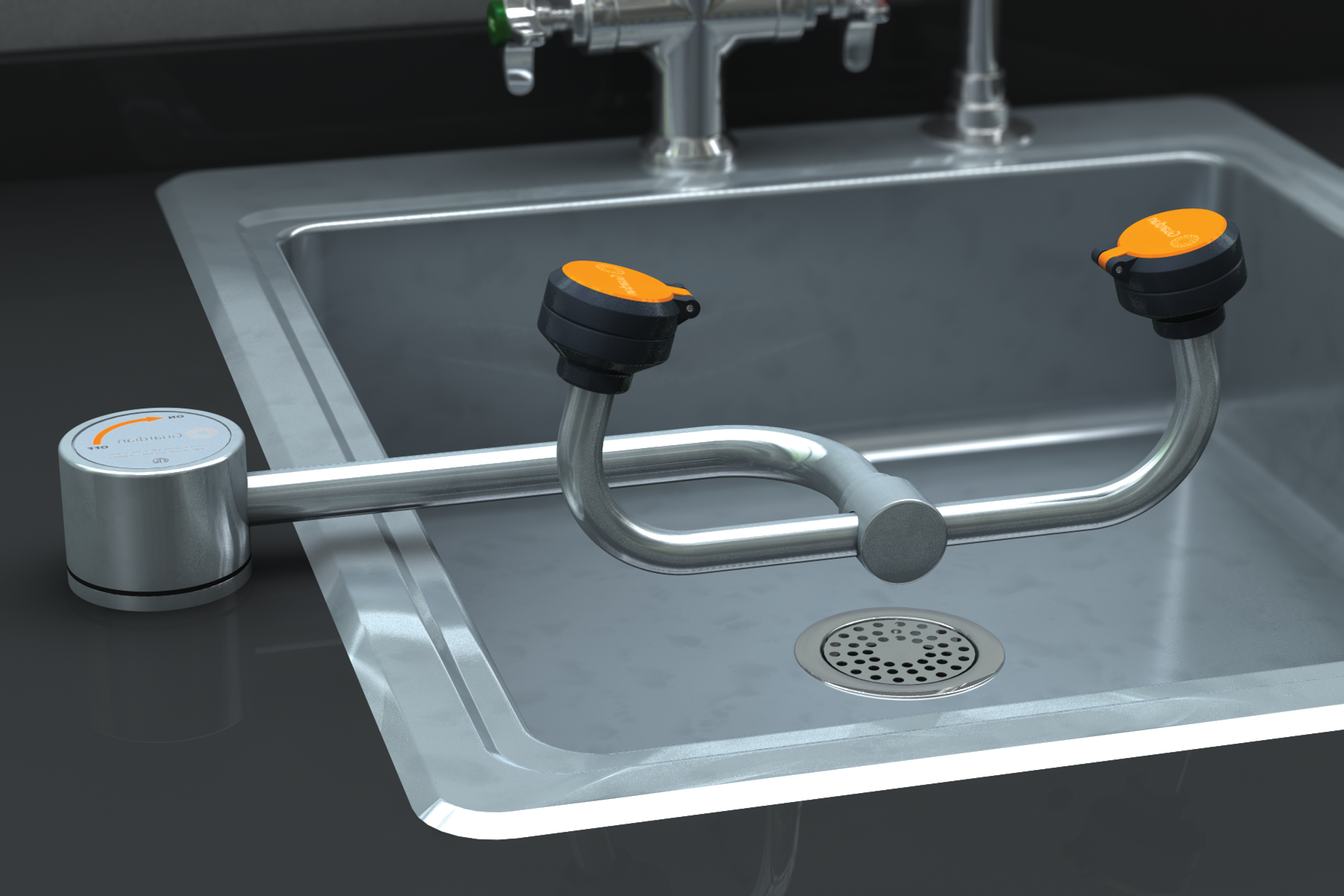 Guardian G1895LH Eyewash, Deck Mounted AutoFlow™ 90 Swivel, All-Stainless Steel, Left Hand Mounting
