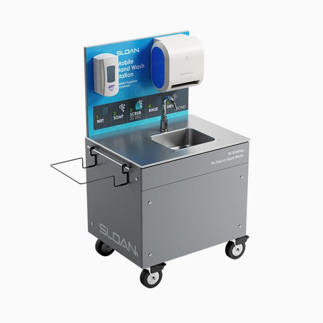 Sloan MH-1000 Mobile Handwashing Station with SF-2250 Sensor-operated Faucet and Stainless Steel Counter with Stainless Steel Drop-in Sink