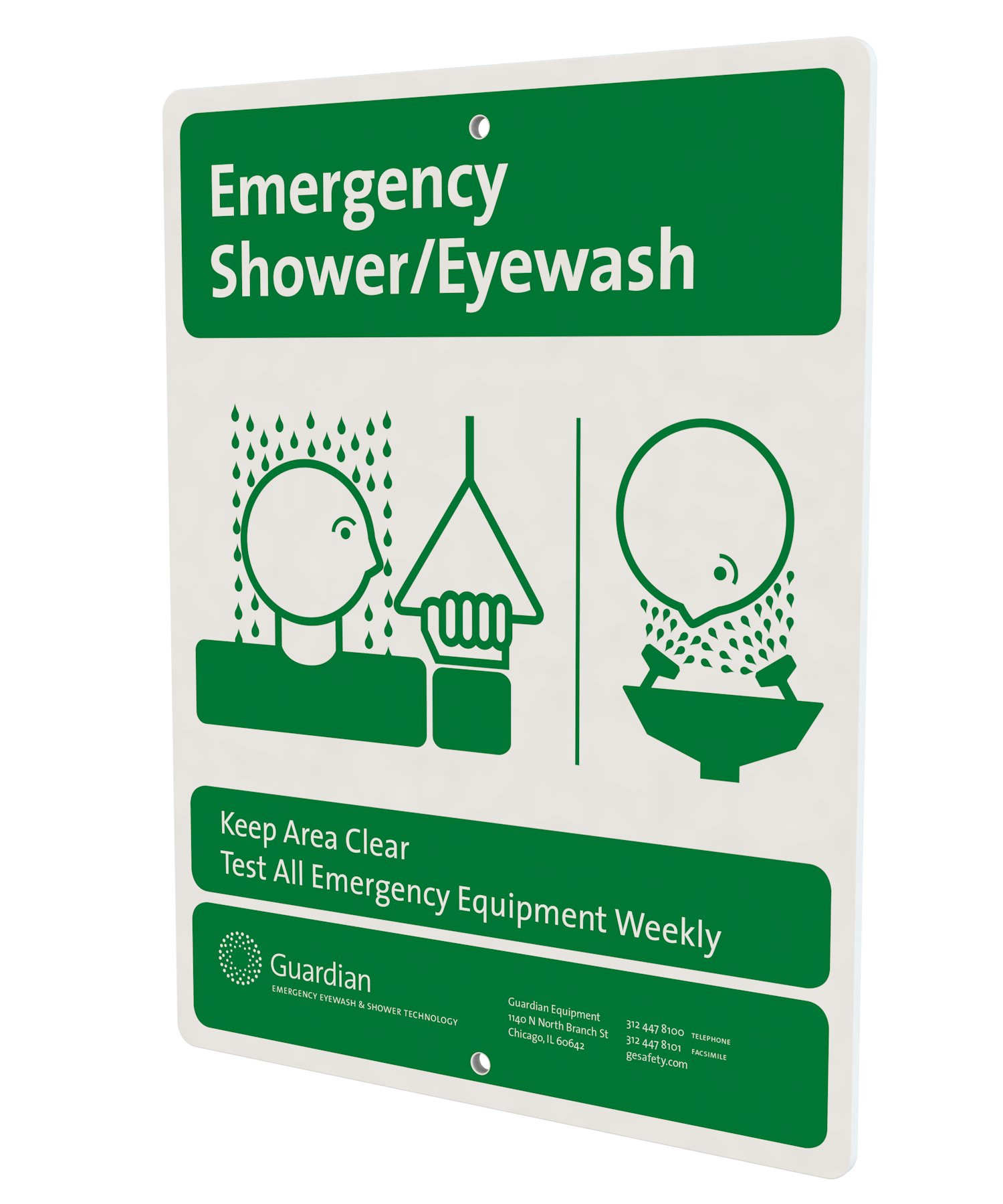 Guardian AP250-008G Emergency Shower Eyewash Safety Sign with Mounting Ties