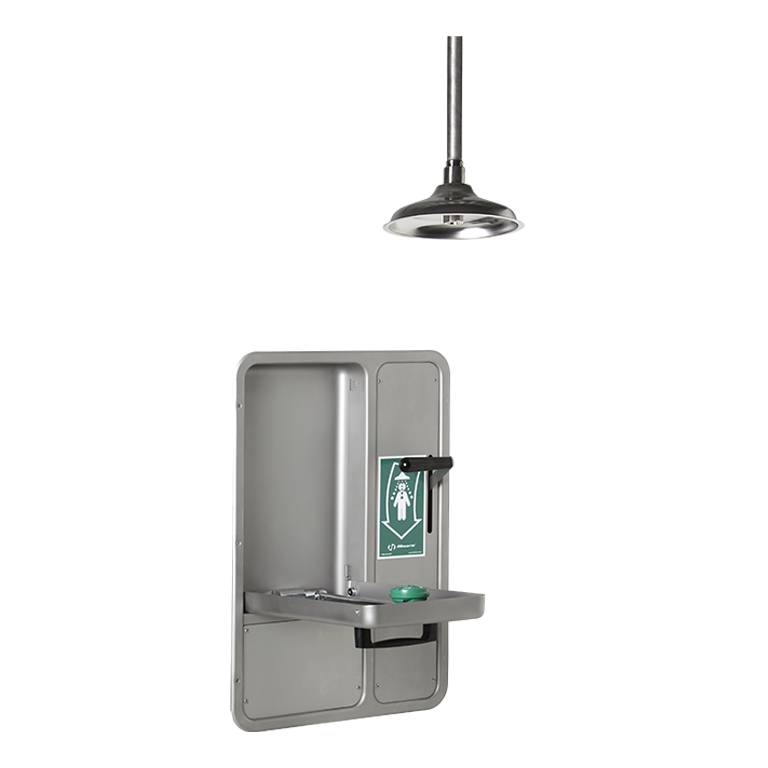 Haws 8356WCC AXION® MSR Barrier Free Recessed Shower and Eye/Face Wash, Ceiling Mounted Showerhead and Drain Pan