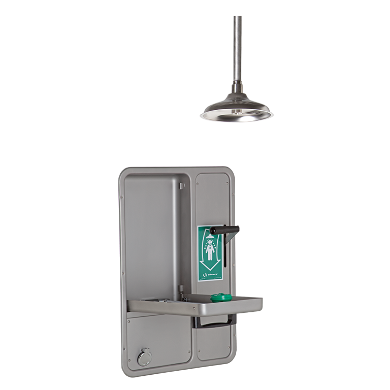 Haws 8356WCDD AXION® MSR Barrier Free Recessed Shower and Eye/Face Wash, Ceiling Mounted Showerhead, Drain Pan, Daylight Drain