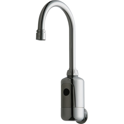 Chicago Faucets 116.214.AB.4T HyTronic Touch Free Programmable Gooseneck Faucet, Wall Mounted, Dual Supply, 0.35 GPM, Concealed Internal Temperature Control Mixer, Battery Operated