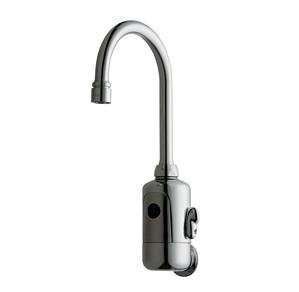 Chicago Faucets 116.224.AB.4T HyTronic Touch Free Programmable Gooseneck Faucet, Wall Mounted, Dual Supply, 0.35 GPM, User Adjustable Temperature Control Mixer, Battery Operated