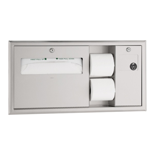 Bobrick B-3092 ClassicSeries Recessed Toilet Tissue, Seat Cover Dispenser and Waste Disposal, Right Side