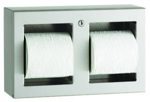 Bobrick B-3588 TrimLineSeries Toilet Tissue Dispenser, Surface Mounted, Satin Finish, Two Rolls
