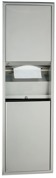 Bobrick B-3940 ClassicSeries Convertible Paper Towel Dispenser and Waste Receptacle, Recessed, Satin Finish, 6.3-Gallon