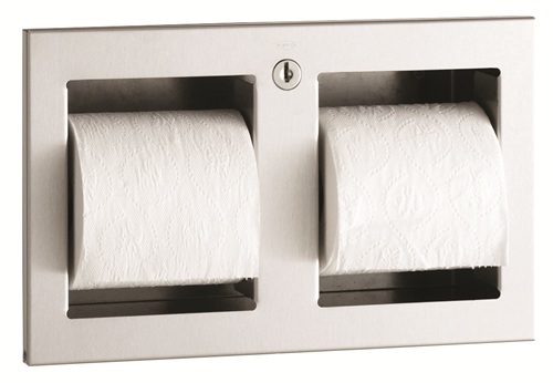 Bobrick B-35883 TrimLineSeries Toilet Tissue Dispenser, Recessed, Satin Finish, Two Rolls