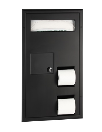 Bobrick B-35715.MBLK ClassicSeries Partition Mounted Combination, Seat-Cover, Sanitary Napkin, Toilet Tissue Dispenser, Matte Black
