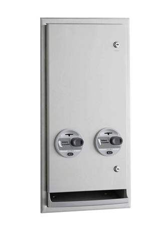Bobrick B-3706T ClassicSeries Napkin / Tampon Dispenser, Recessed, Token Operation, Satin Finish