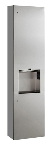 Bobrick B-380309 230V TrimLineSeries Paper Towel Dispenser, Automatic Hand Dryer, Waste Receptacle, Surface Mounted, Satin Finish, 3-in-1 Unit