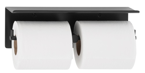 Bobrick B-540.MBLK Cubicle Collection, Toilet Tissue Dispenser and Utility Shelf, Surface Mounted, Matte Black, Two Rolls