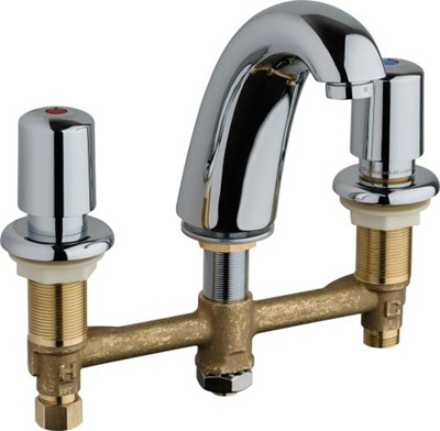 Chicago Faucets 405-E64VP765AB Concealed Hot and Cold Water Sink Faucet, 8" Fixed Centers, 1.0 GPM, MVP Metering Push Handle