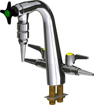 Chicago Faucets LCF2-B-A43 Combination Double Service Fixture, Full Flow Laboratory Serrated Nozzle, Black Nylon Cross Handle, Dual Check Vacuum Breakers, VAC Index Button