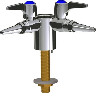 Chicago Faucets LGB1-11C-22 Turret with Two Ball Valves at 90 Degrees, Full Flow Laboratory Serrated Nozzle, 3-Pack Laboratory Index Buttons, AIR, GAS, VAC