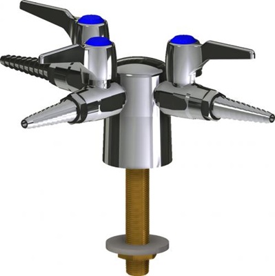 Chicago Faucets LGB1-11C-30 Turret with Three Ball Valves at 90 Degrees, Full Flow Laboratory Serrated Nozzle, 3-Pack Laboratory Index Buttons, AIR, GAS, VAC