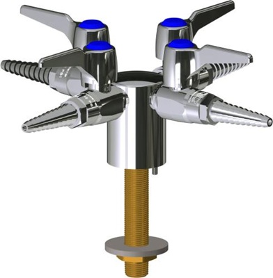 Chicago Faucets LGB1-31C-41 Turret with Four Ball Valves at 90 Degrees, Full Flow Laboratory Serrated Nozzle with Check Valve, 2-Pack Laboratory Index Buttons, AIR, GAS