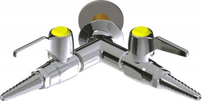 Chicago Faucets LGB1-11B-65 Y Pattern Wall Flange with Two Ball Valves at 90 Degrees, Full Flow Laboratory Serrated Nozzle, Lever Handle with VAC Index Button